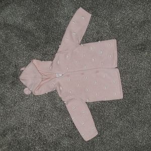 Baby Gap Girl Cardigan Knit Sweater Bear Hooded Jacket Pink White Polka Dot 3-6M